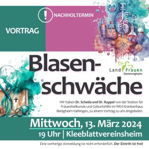 Nachholtermin – Vortrag Blasenschwäche